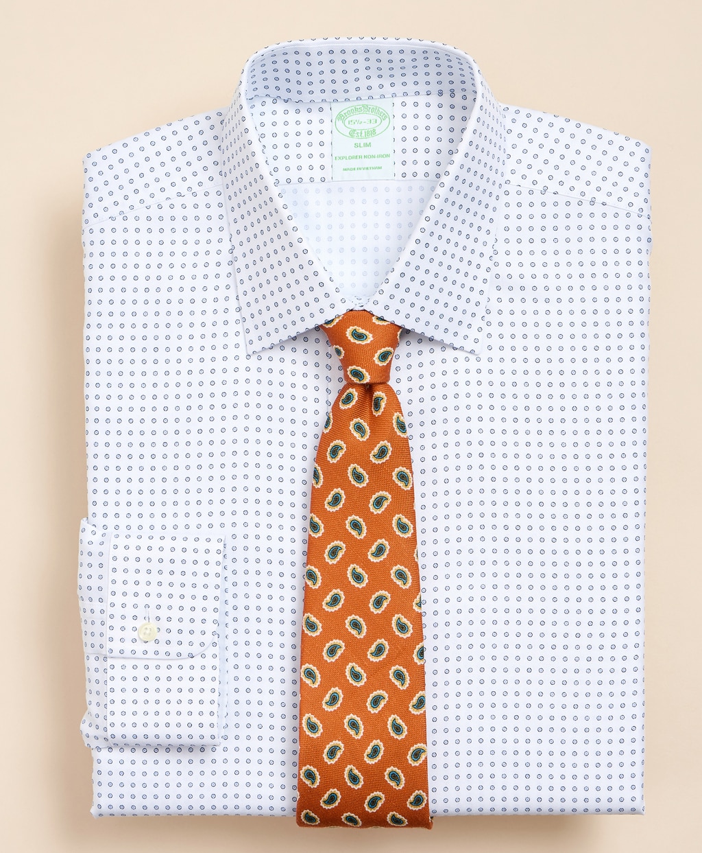 Brooks Brothers Explorer　ノンアイロン　スーピマコットンブレンド　ドット　ドレスシャツ　Slim Fit1