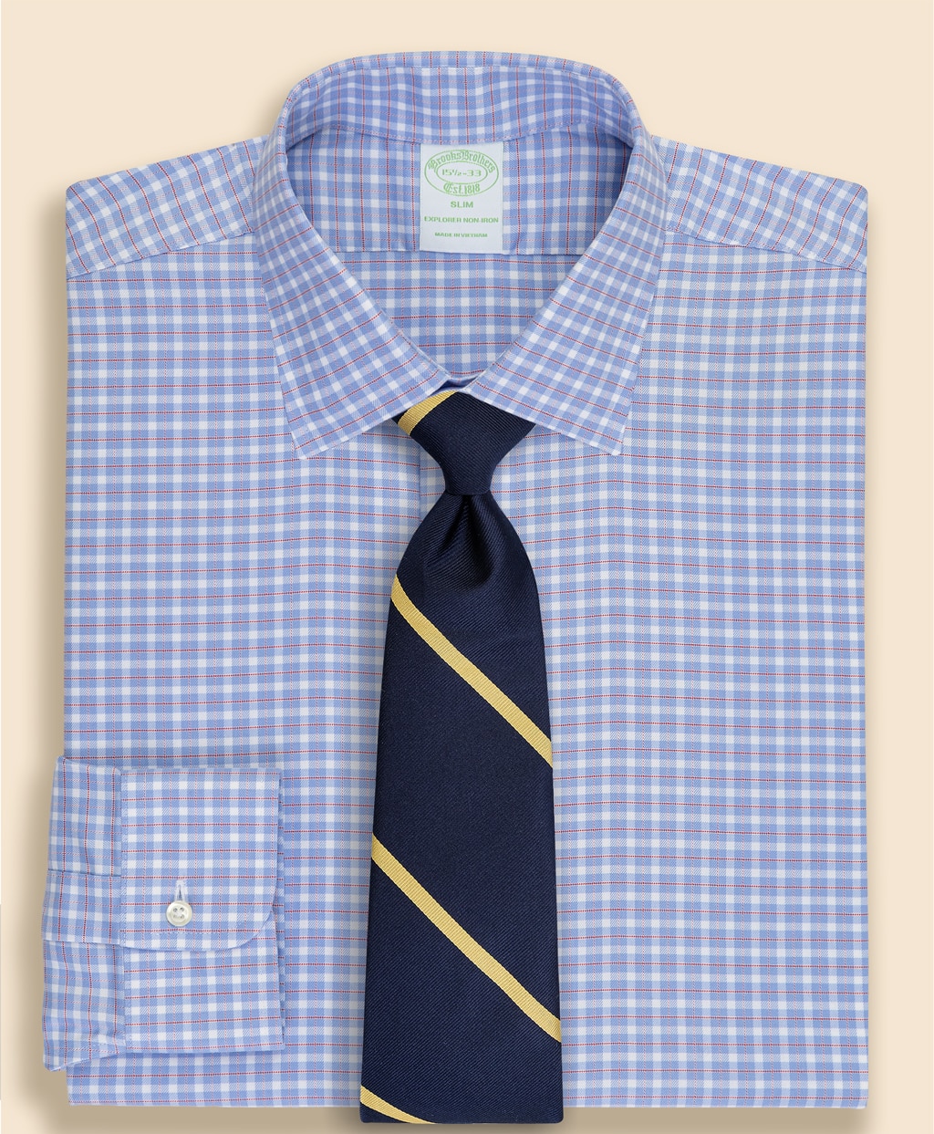 Brooks Brothers Explorer　ノンアイロン　スーピマコットンブレンド　チェック　ドレスシャツ　Slim Fit1