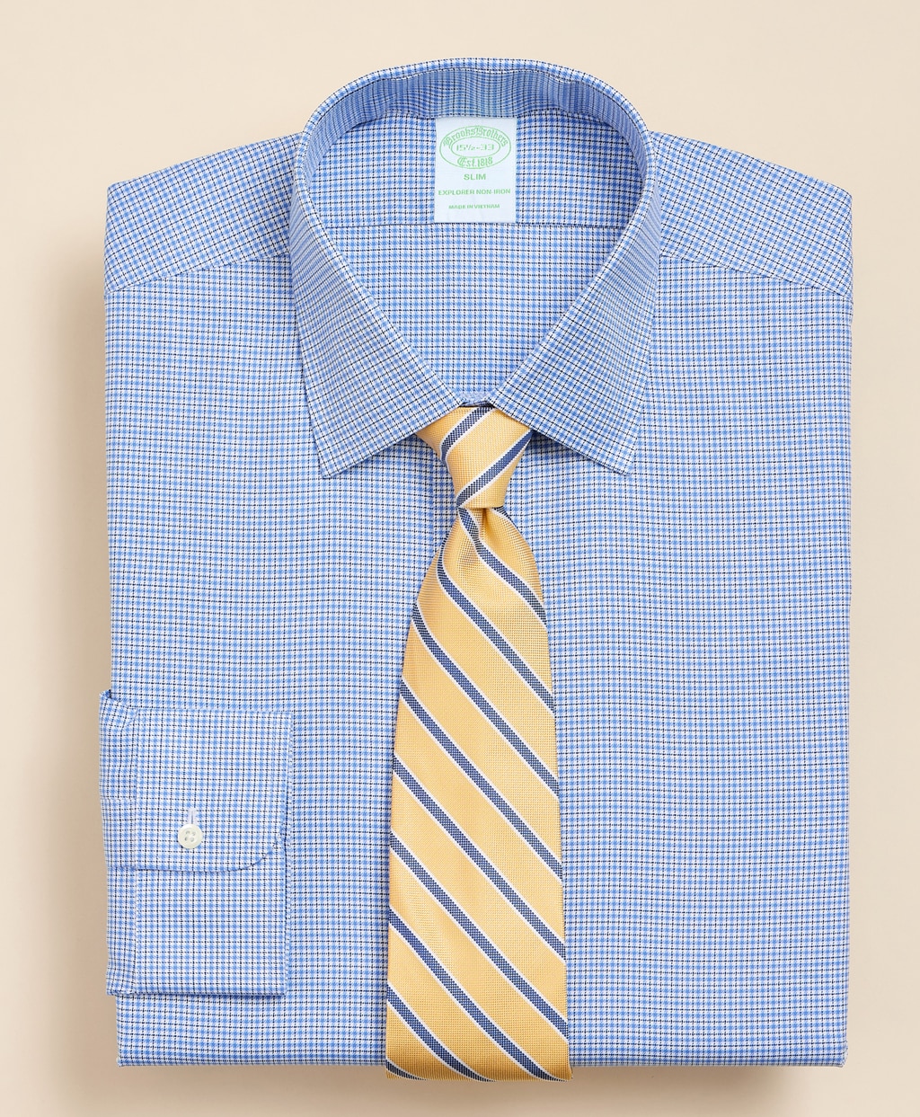 Brooks Brothers Explorer　ノンアイロン　スーピマコットンブレンド　チェック　ドレスシャツ　Slim Fit1