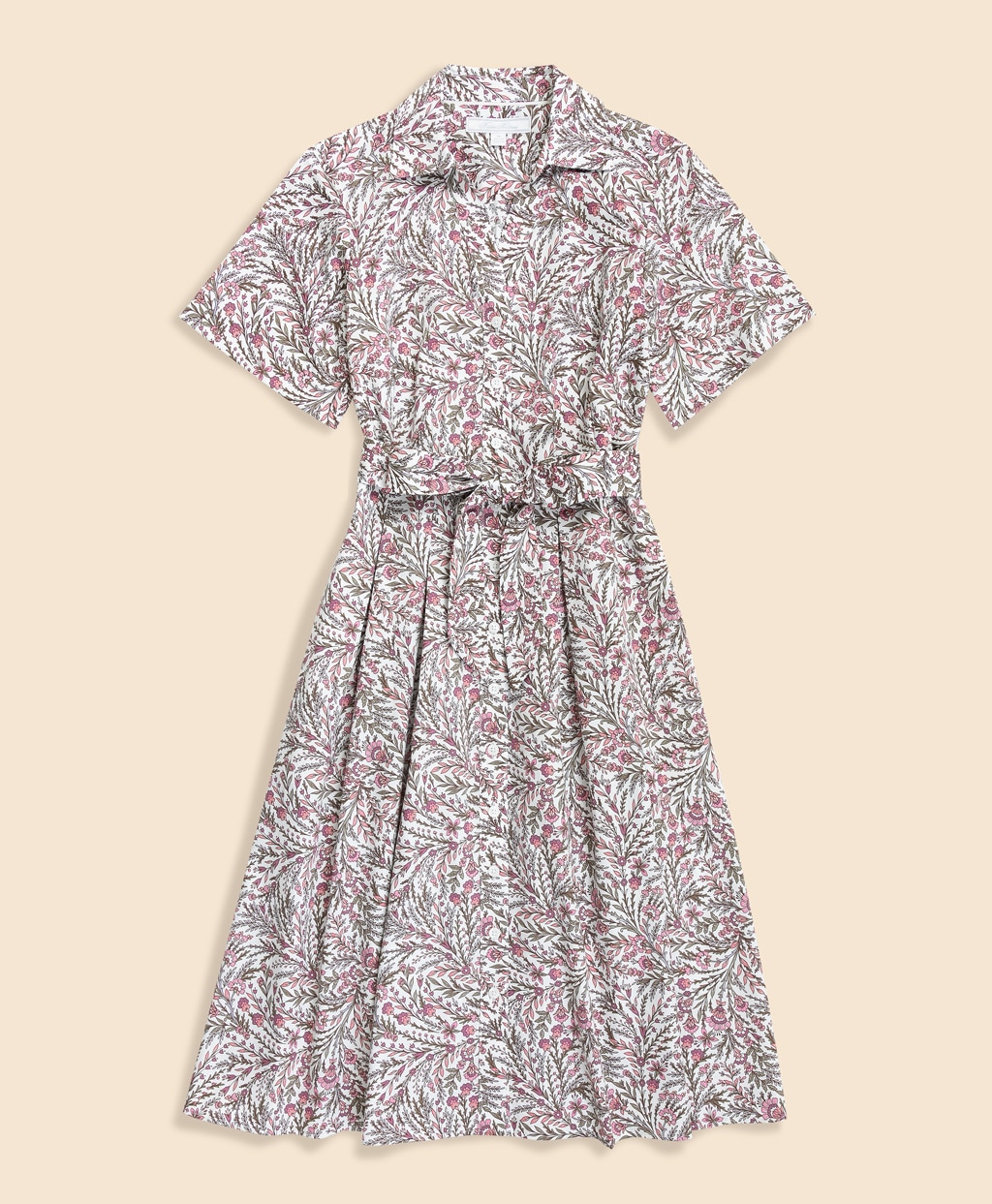 コットンサテン　ボタニカルプリント　ショートスリーブ　シャツドレス1