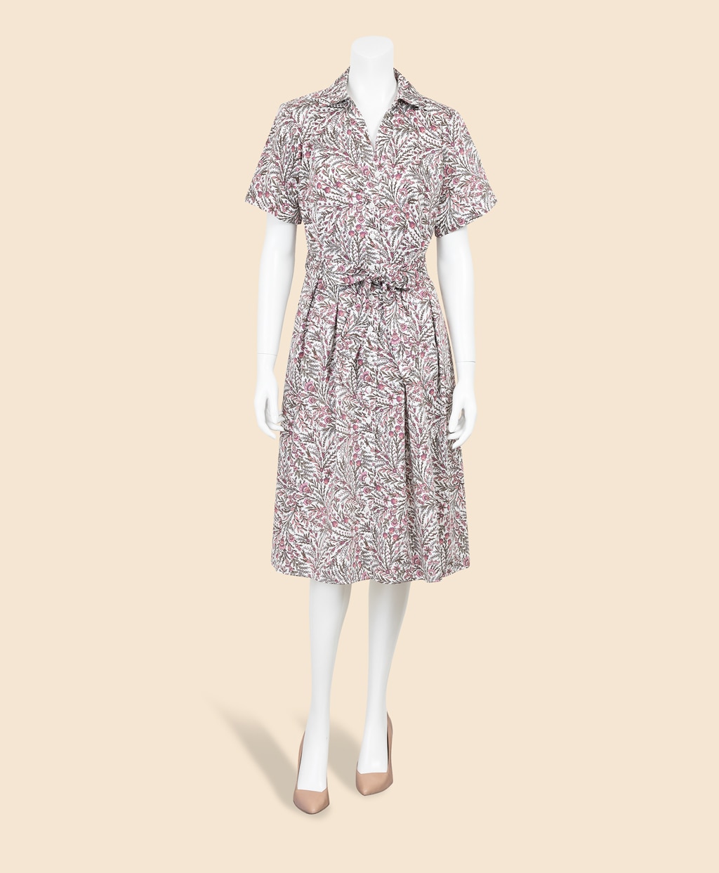 コットンサテン　ボタニカルプリント　ショートスリーブ　シャツドレス2