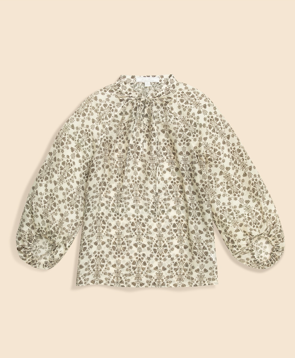 リヨセル／ナイロン　フローラルプリント　バルーンスリーブ　タイネック　プルオーバーブラウス5