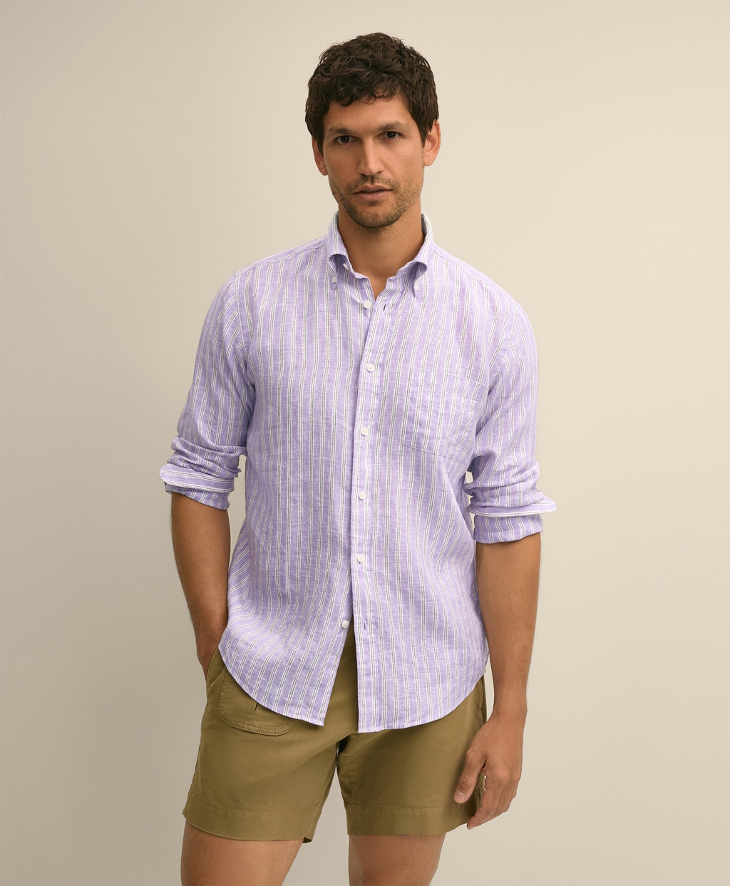 アイリッシュリネン　シーズナルパターン　スポーツシャツ　Regular Fit1