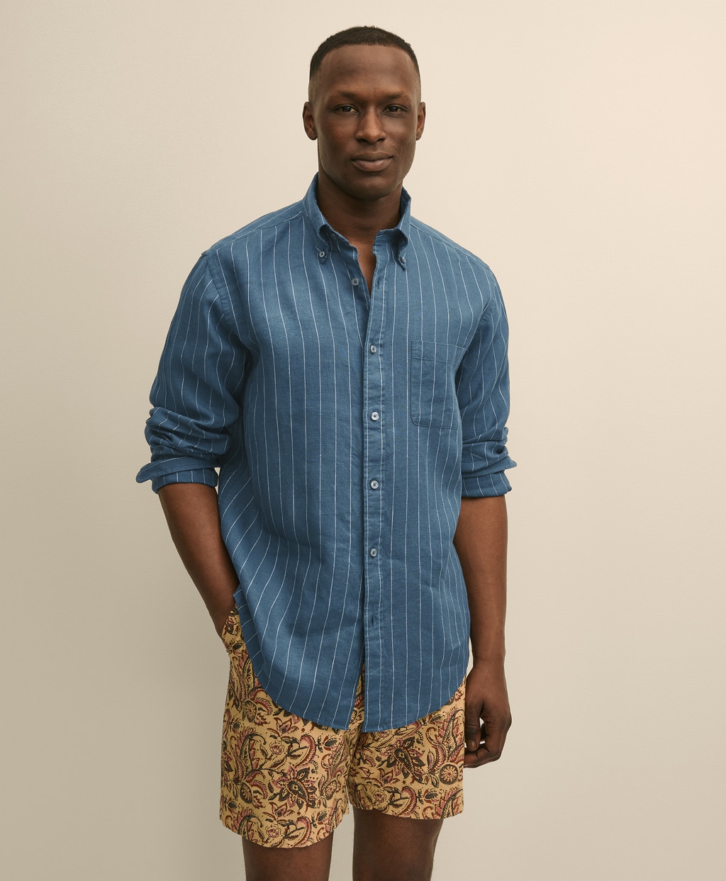 アイリッシュリネン　シーズナルパターン　スポーツシャツ　Regular Fit1