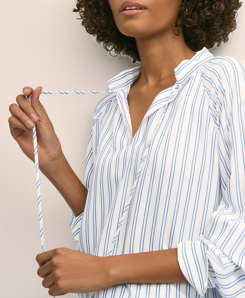 ビスコース　ダブルストライプ　タイネック　プルオーバーブラウス4