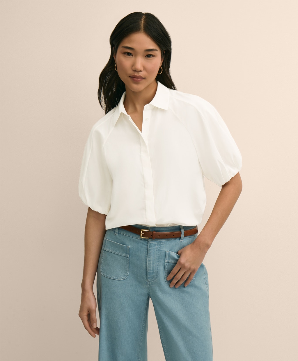 シルク／コットン　バブルスリーブ　ブラウス1