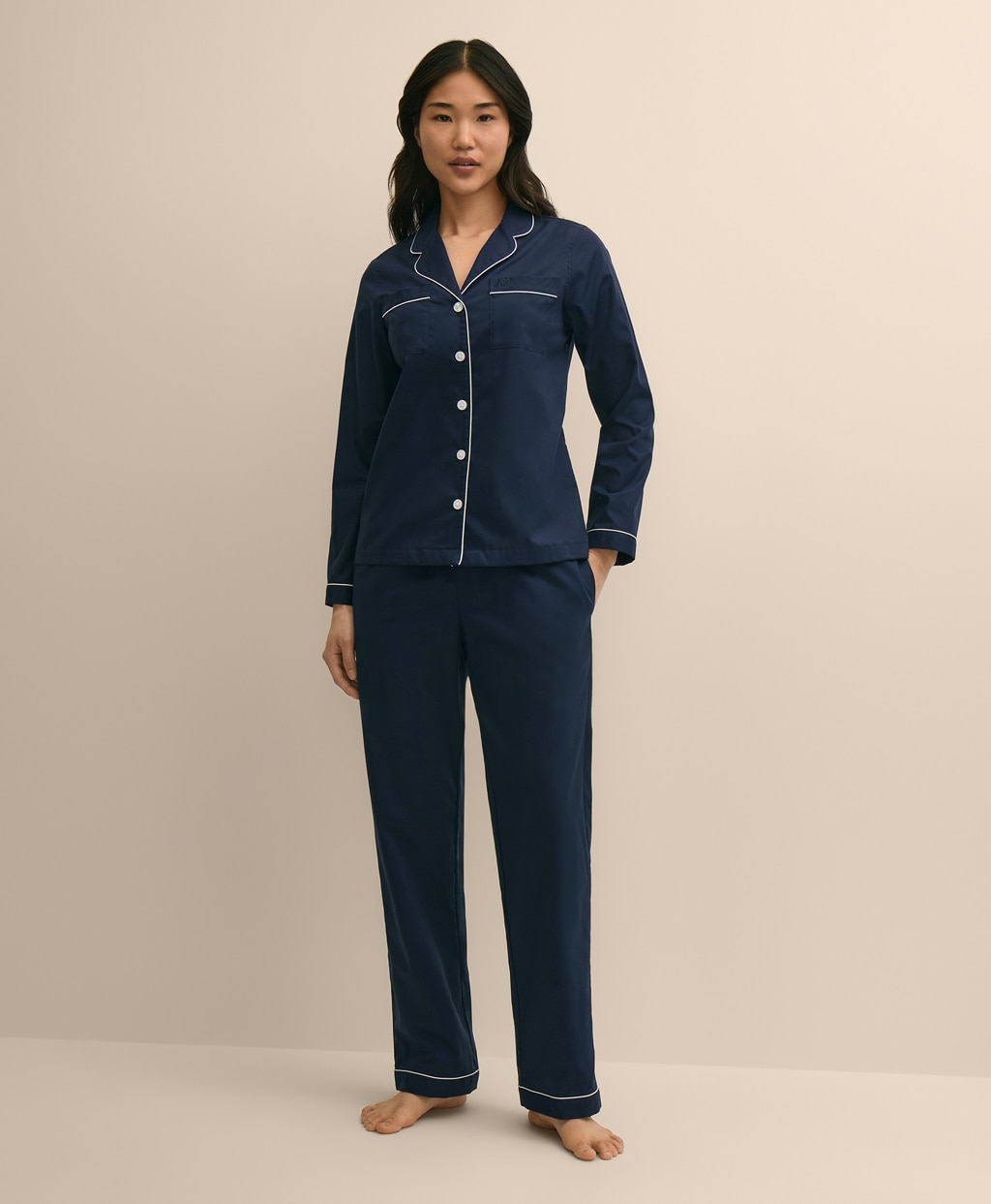 コットン　コントラストパイピング　パジャマ1