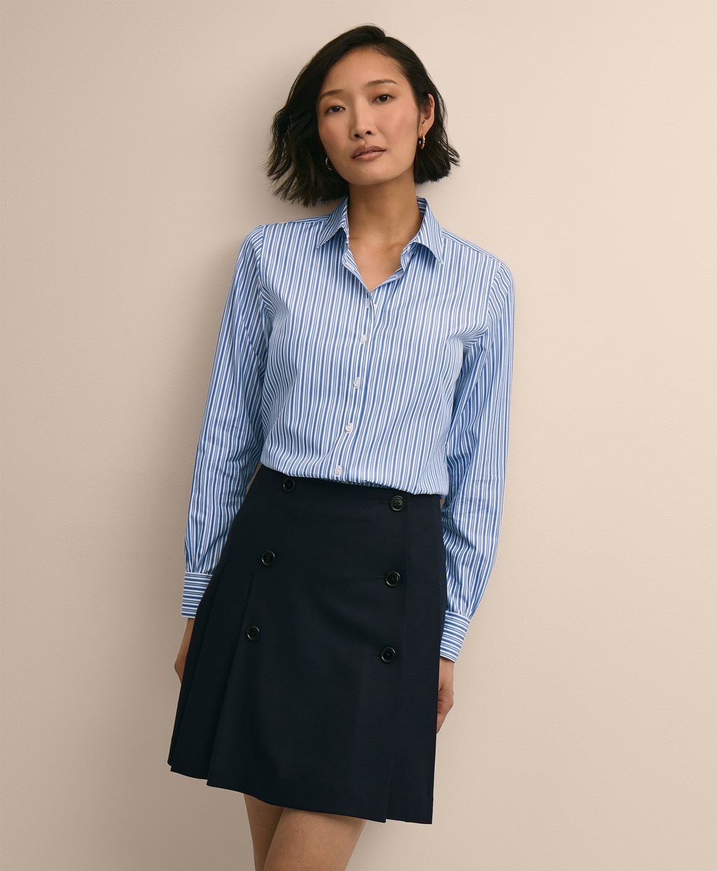 ラグジュアリー　コットン　オルタネイトストライプ　ドレスシャツ　Classic Fit1