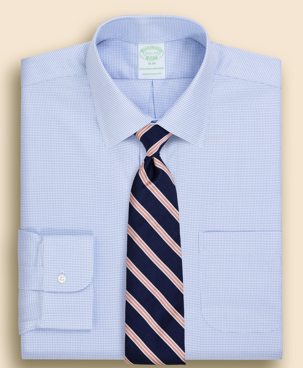 Brooks Brothers Explorer　ノンアイロン　マイクロチェック　ドレスシャツ　Slim Fit1