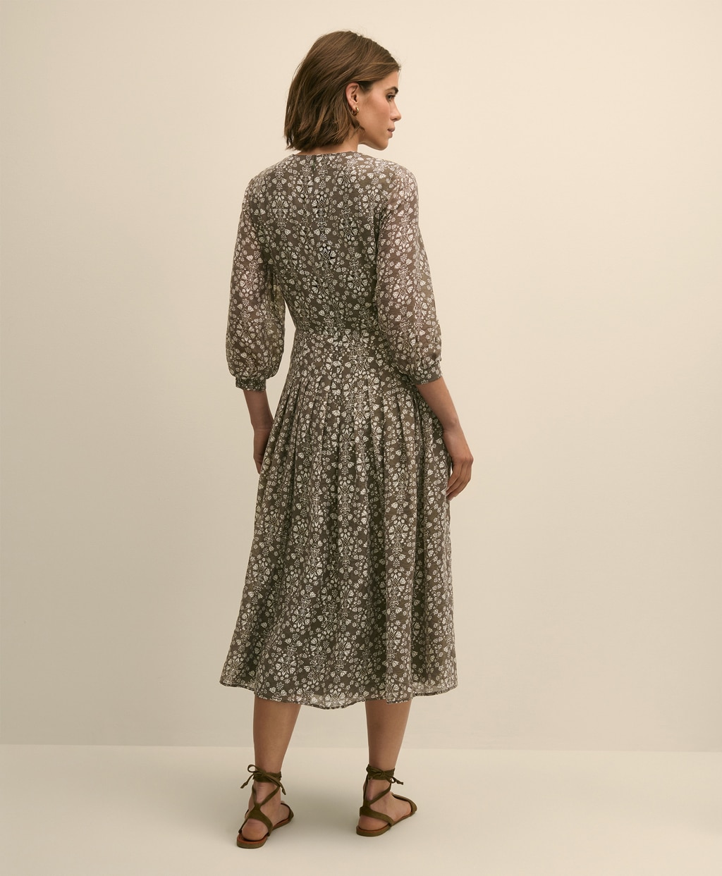 リヨセル／ナイロン　フローラルプリント　タイネック　ドレス4