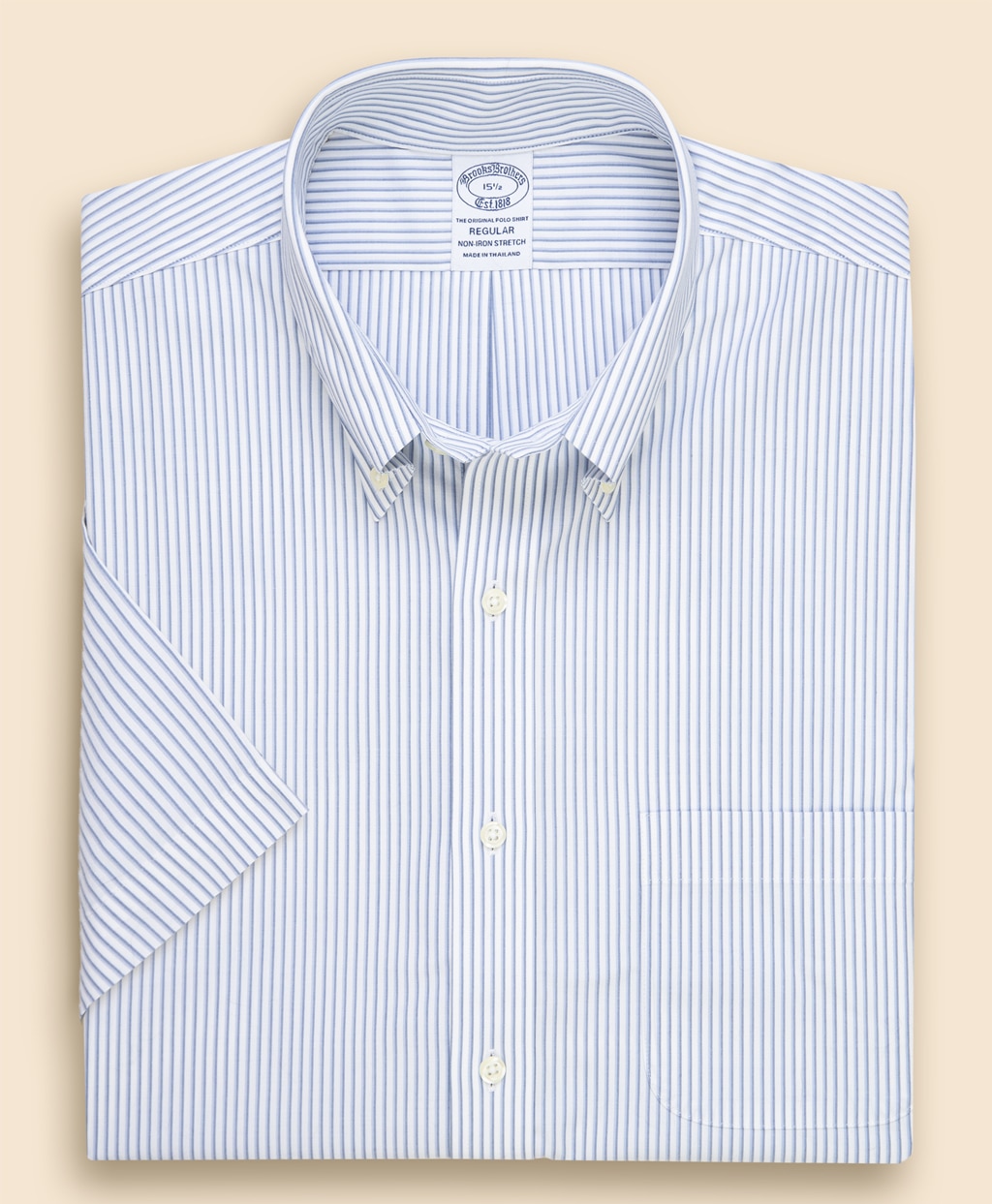 ノンアイロン　ストレッチブロードクロス　ストライプ　ショートスリーブ　ドレスシャツ　Regular Fit1