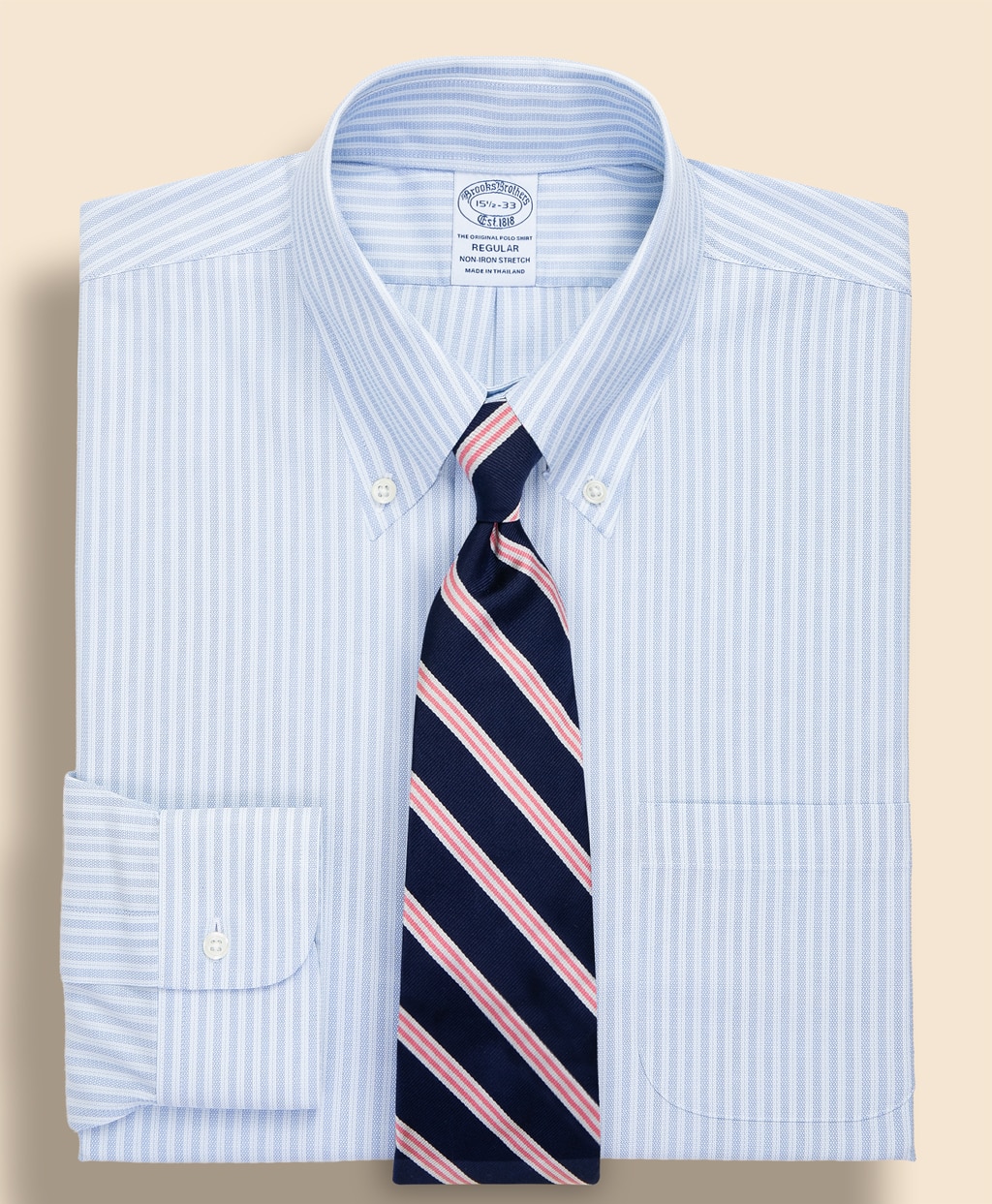 ノンアイロン　ストレッチロイヤルオックスフォード　ストライプ　ドレスシャツ　Regular Fit1