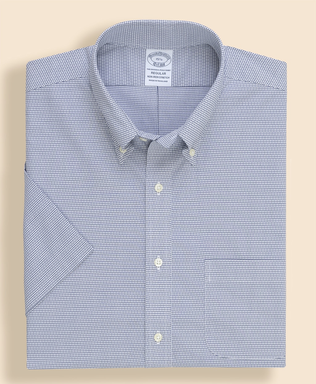 ノンアイロン　ストレッチコットンドビー　マイクログリッド　ショートスリーブ　ドレスシャツ　Regular Fit1