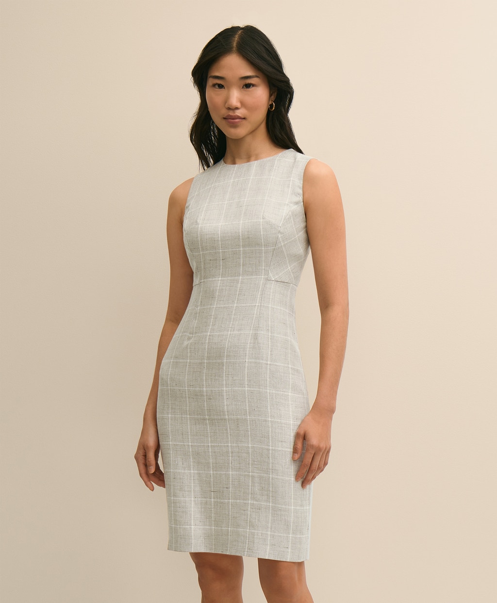 リネン／ウール　ウィンドウペイン　ノースリーブドレス1