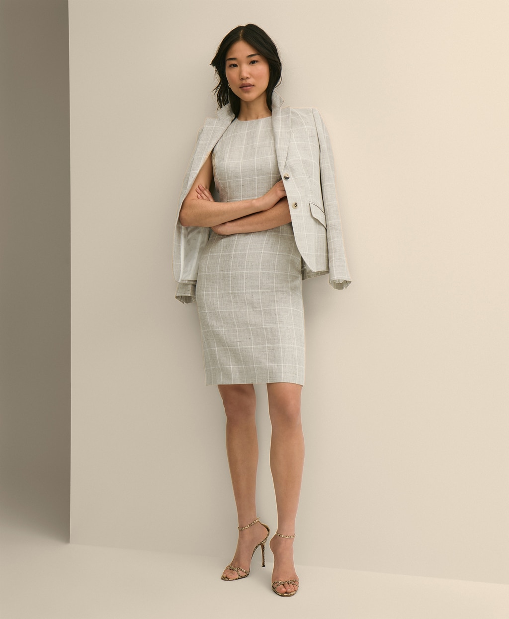 リネン／ウール　ウィンドウペイン　ノースリーブドレス4