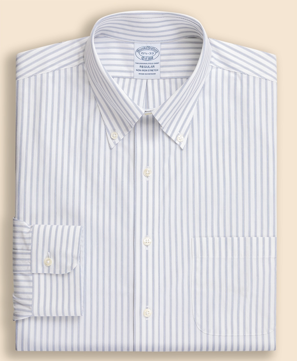 ノンアイロン　ストレッチドビー　トリプルストライプ　ドレスシャツ　Regular Fit1