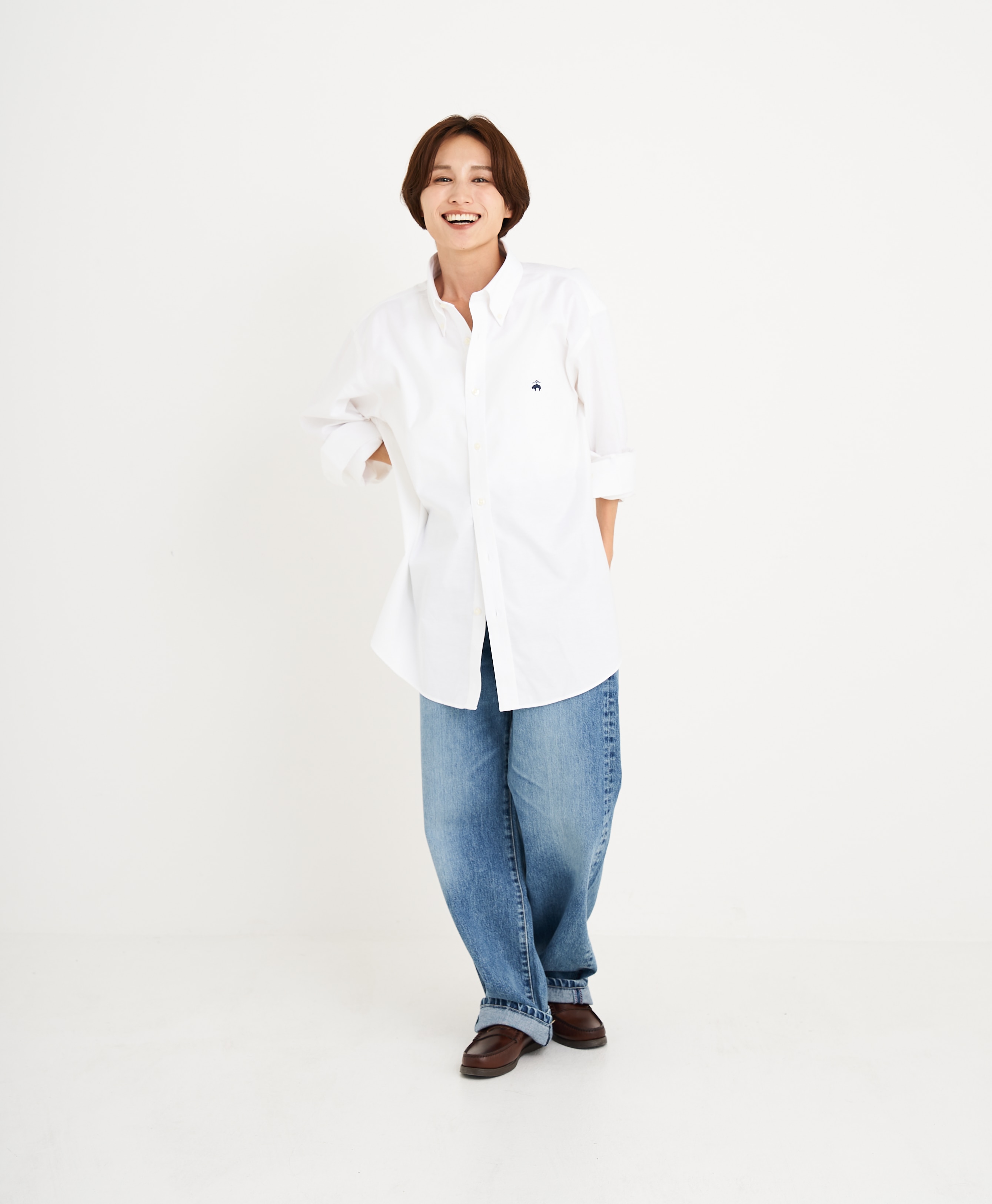 【BD125周年プリント対象GFロゴ入りメンズシャツ】 ノンアイロン ストレッチオックスフォード GFロゴ スポーツシャツ Regular Fit22
