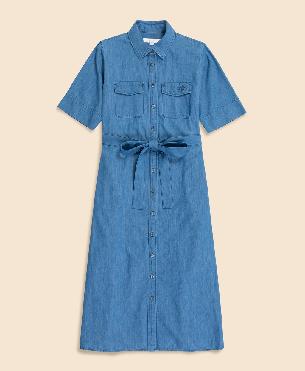 【Double B Collection】 コットン　ライトウェイトデニム　BBロゴ　ショートスリーブシャツドレス1