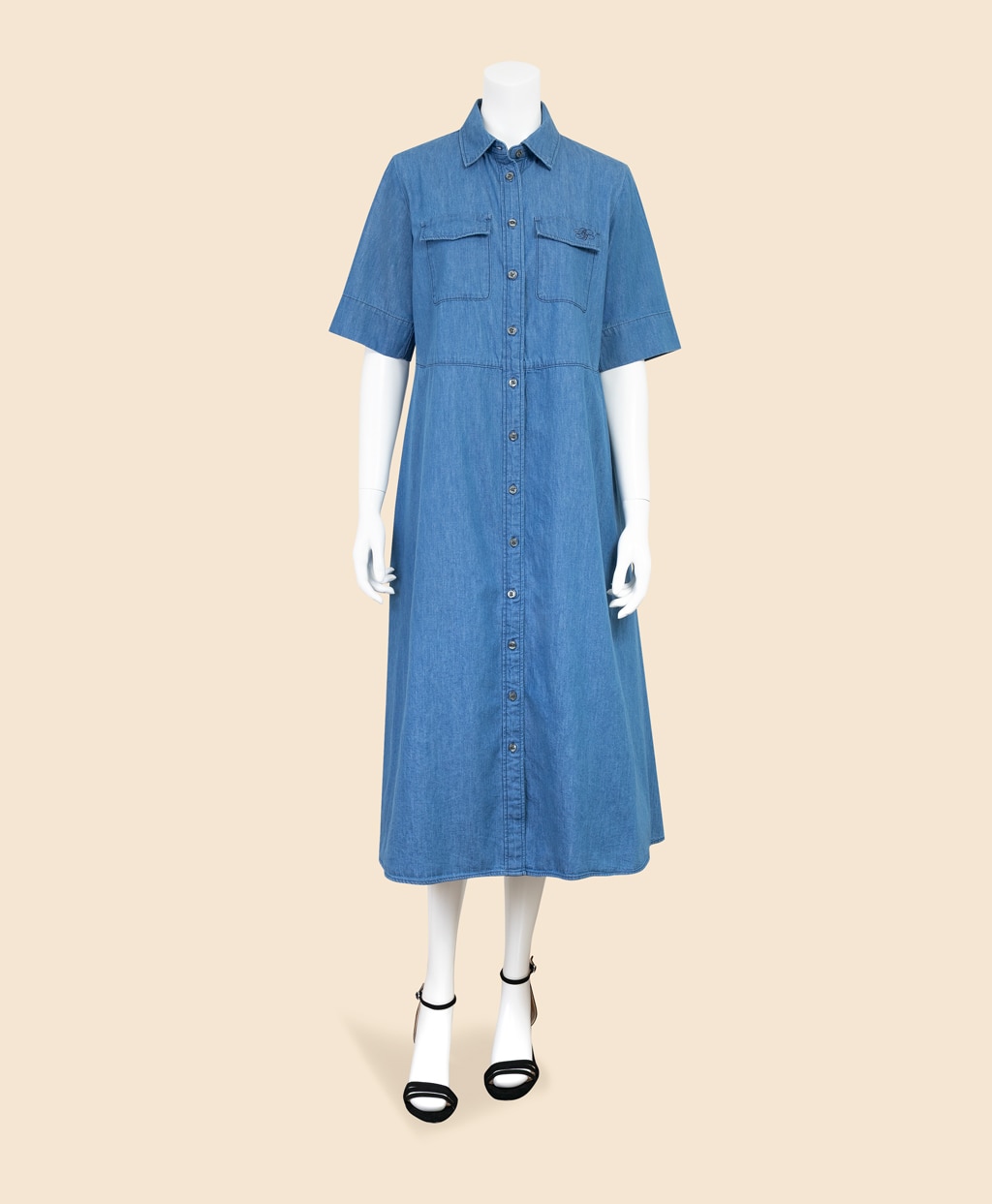 【Double B Collection】 コットン　ライトウェイトデニム　BBロゴ　ショートスリーブシャツドレス4