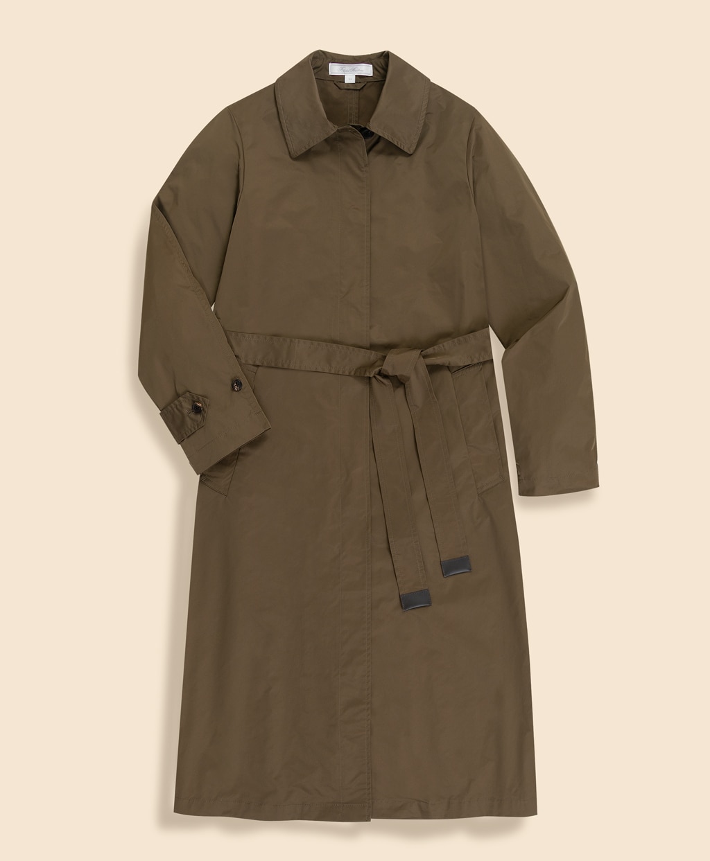 ポリエステル　ハイカウントツイル　パッカブル　ベルテッドロングコート1