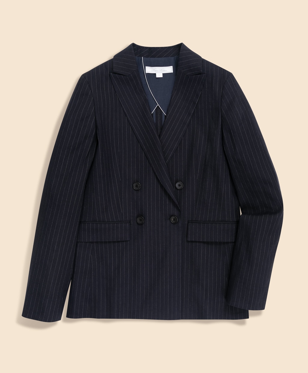 リネンブレンド　ピンストライプ　ダブル4ボタン　ピークトラペルジャケット1