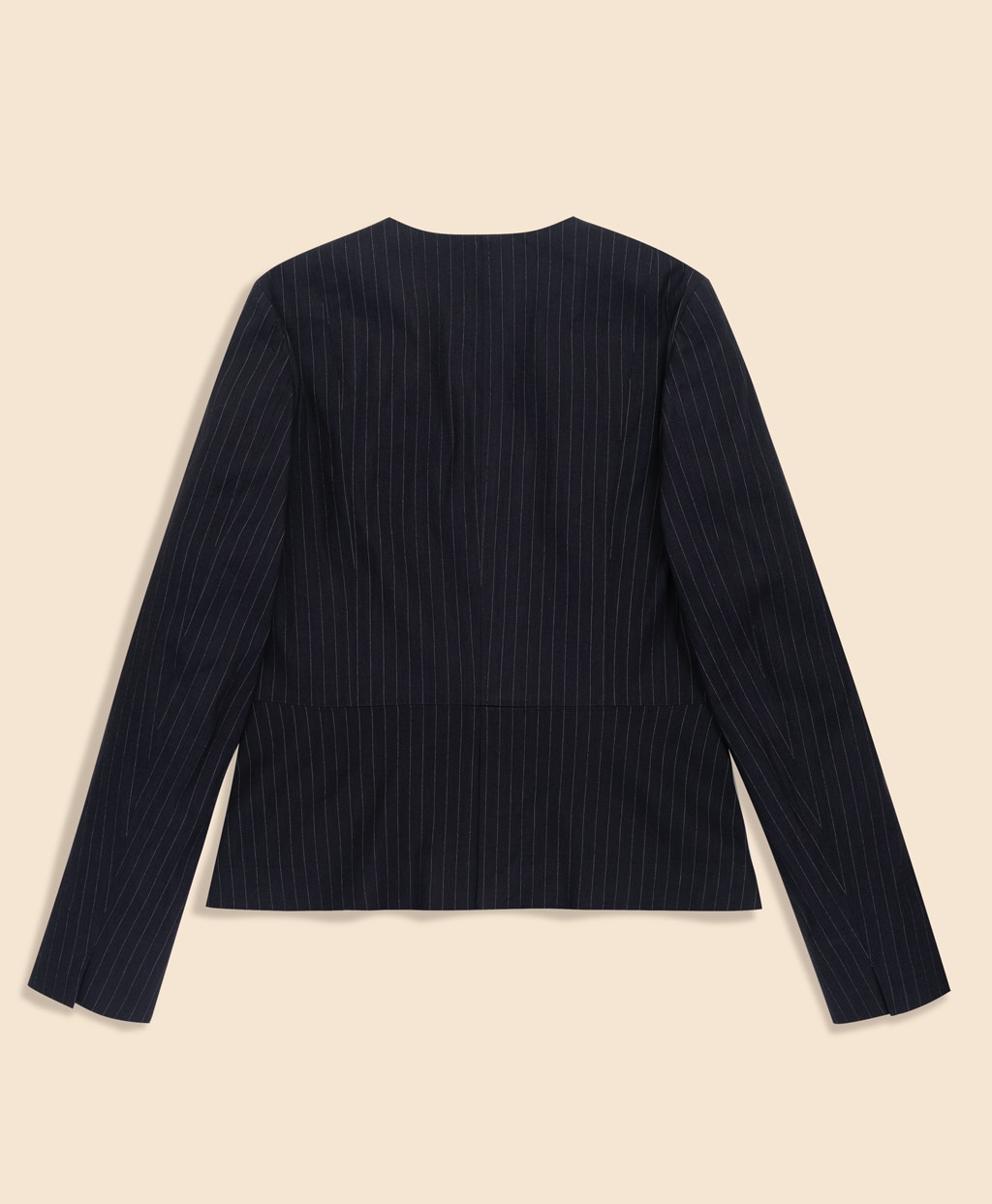 リネンブレンド　ピンストライプ　ノーカラージャケット2