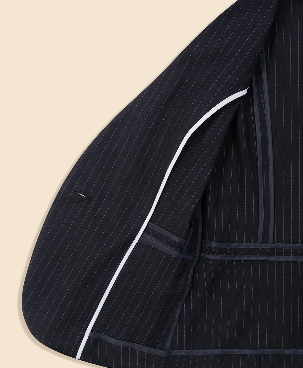 リネンブレンド　ピンストライプ　ノーカラージャケット5