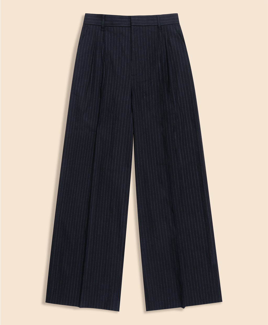 リネンブレンド　ピンストライプ　プリーテッド　ワイドレッグパンツ1