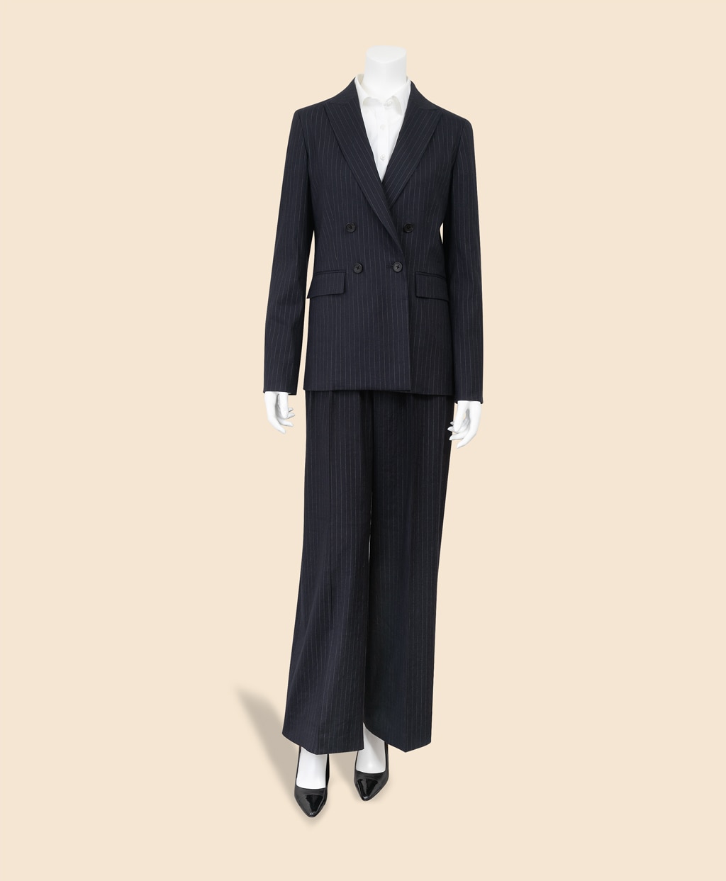 リネンブレンド　ピンストライプ　プリーテッド　ワイドレッグパンツ4