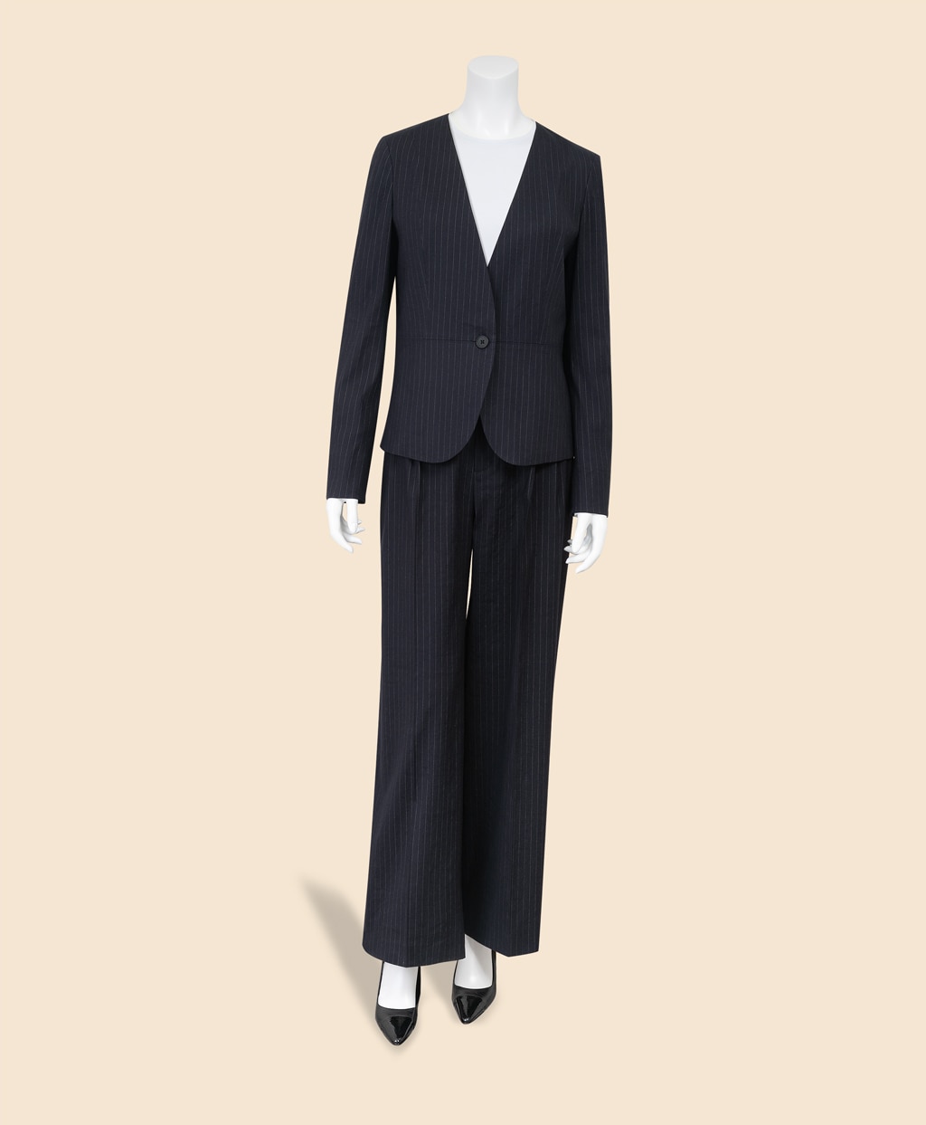 リネンブレンド　ピンストライプ　プリーテッド　ワイドレッグパンツ5