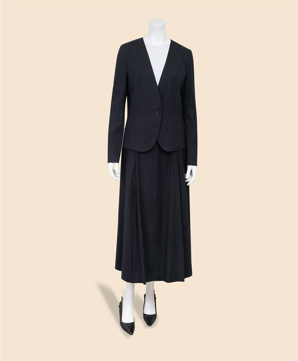 リネンブレンド　ピンストライプ　フレアスカート5