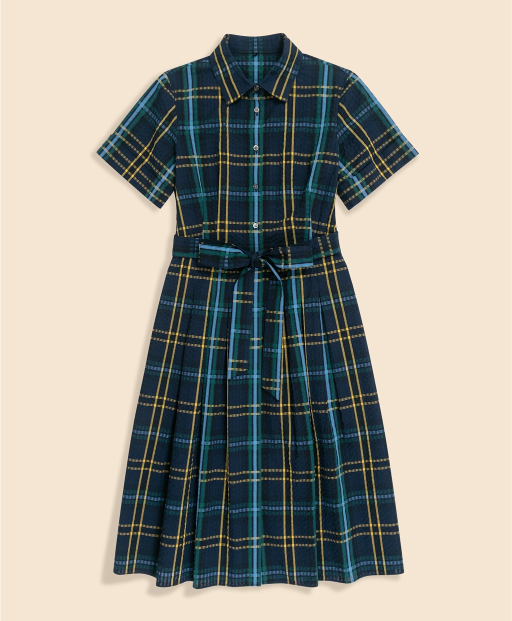 コットン　シアサッカー　タータンチェック　ショートスリーブ　シャツドレス1