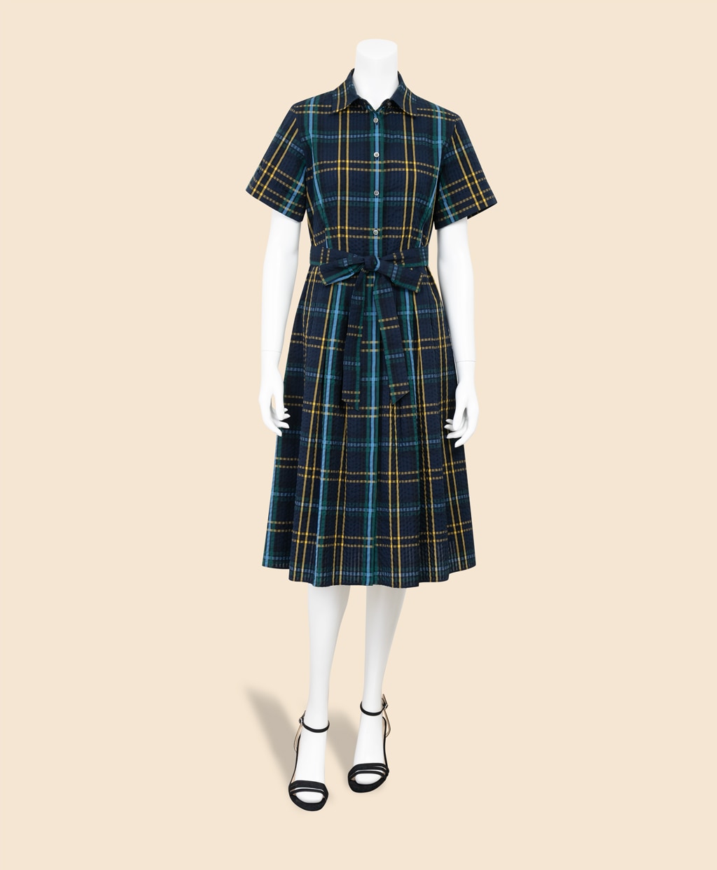 コットン　シアサッカー　タータンチェック　ショートスリーブ　シャツドレス2