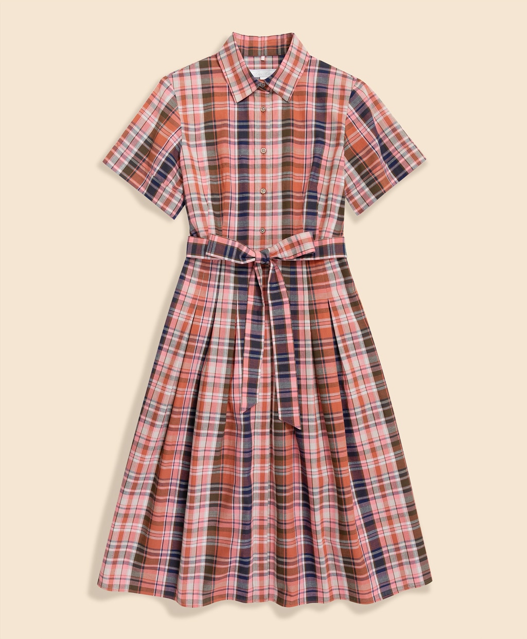 コットン／リネン　マドラスチェック　ショートスリーブシャツドレス1
