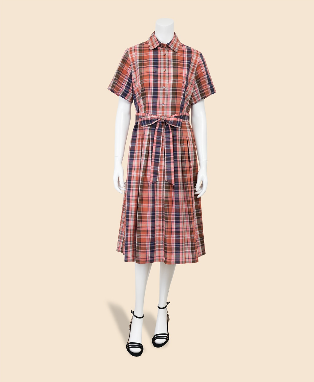 コットン／リネン　マドラスチェック　ショートスリーブシャツドレス2