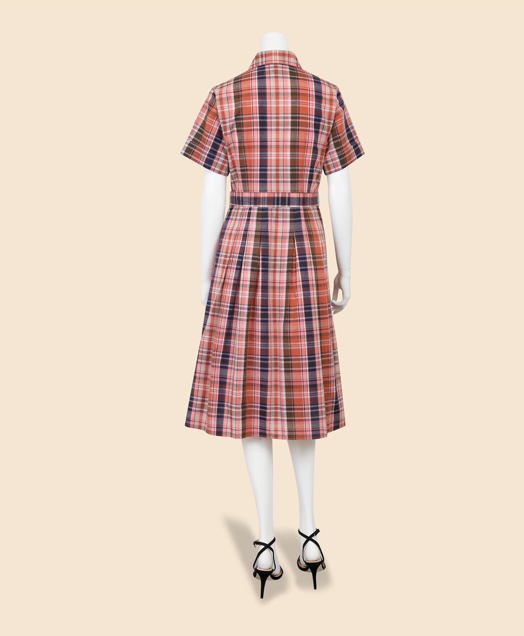 コットン／リネン　マドラスチェック　ショートスリーブシャツドレス3