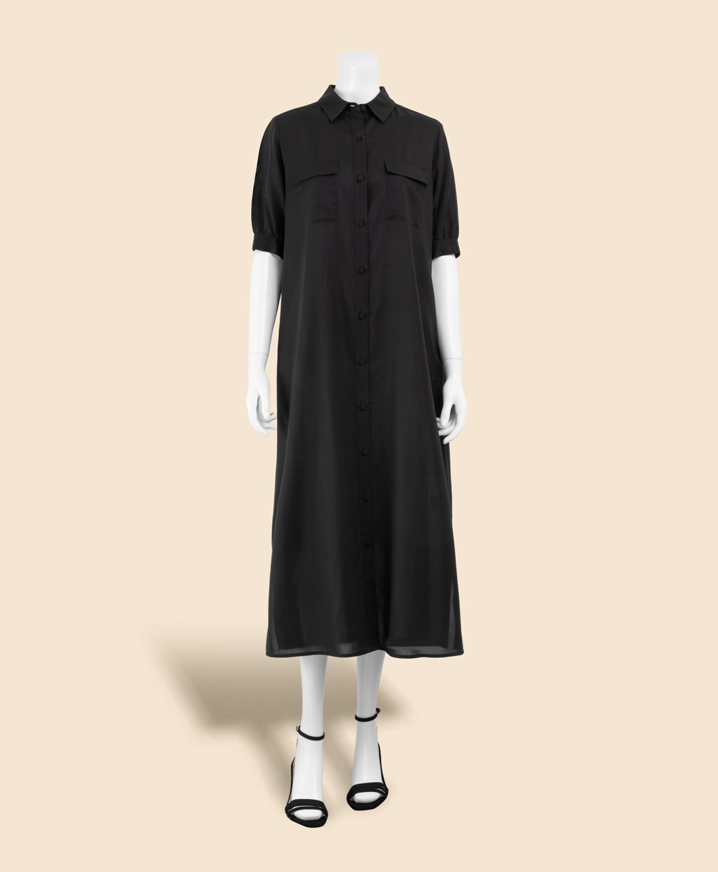 コットンボイル　ダブルポケット　ハーフスリーブ　シャツドレス2