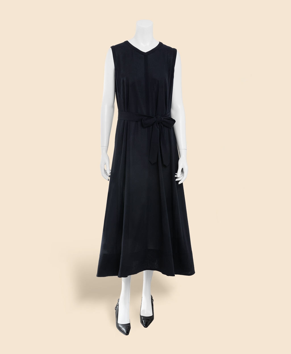 コットンボイル　リラックスフィット　Vネック　ノースリーブ　ロングドレス2