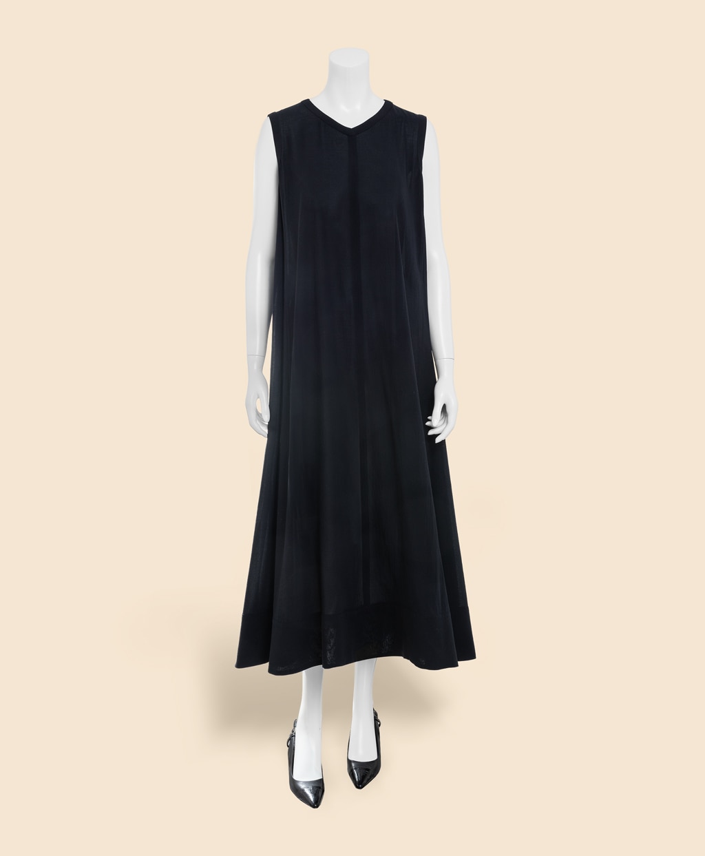 コットンボイル　リラックスフィット　Vネック　ノースリーブ　ロングドレス4