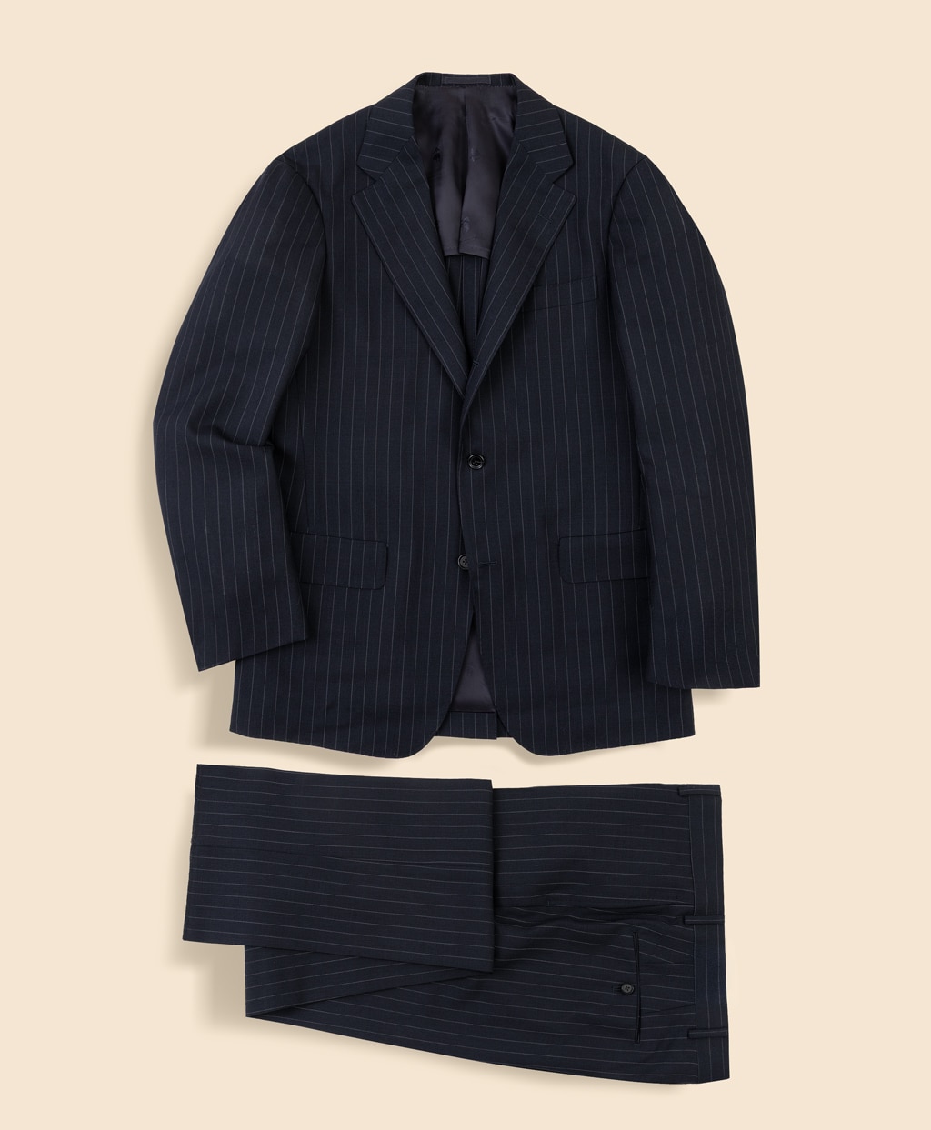 リプロダクト　ウール　ハイツイスト　ピンストライプ　段返り３釦　No.1サックスーツ　Made by RING JACKET1