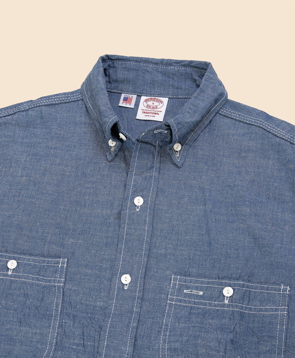 コットンシャンブレー　ポロカラーワークシャツ　Made in USA2