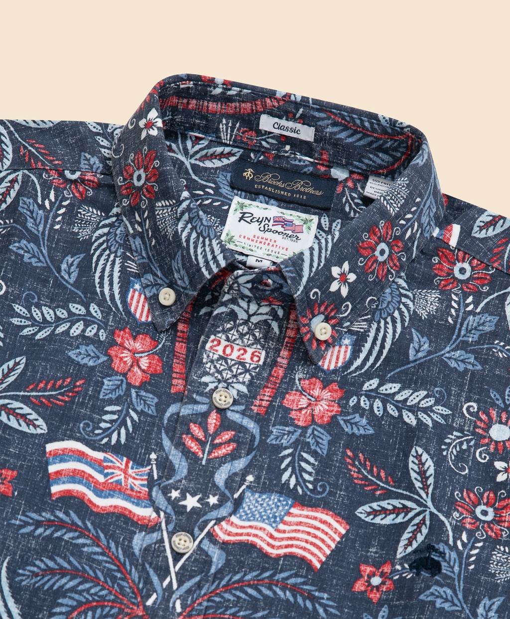 【アメリカ建国250th記念】 Brooks Brothers × Reyn Spooner　コットン／ポリエステル　ボタンダウン　アロハシャツ2
