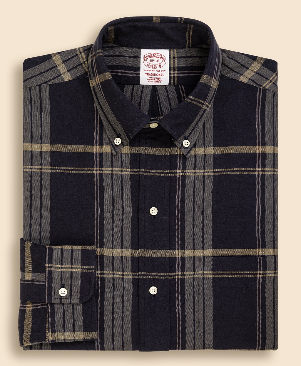 【The Refined MADRAS】 インディアマドラスコットン　６つ釦　ポロカラーシャツ　Traditional Fit1