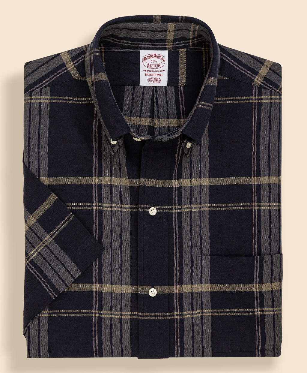 【The Refined MADRAS】 インディアマドラスコットン　６つ釦　ショートスリーブ　ポロカラーシャツ　Traditional Fit1