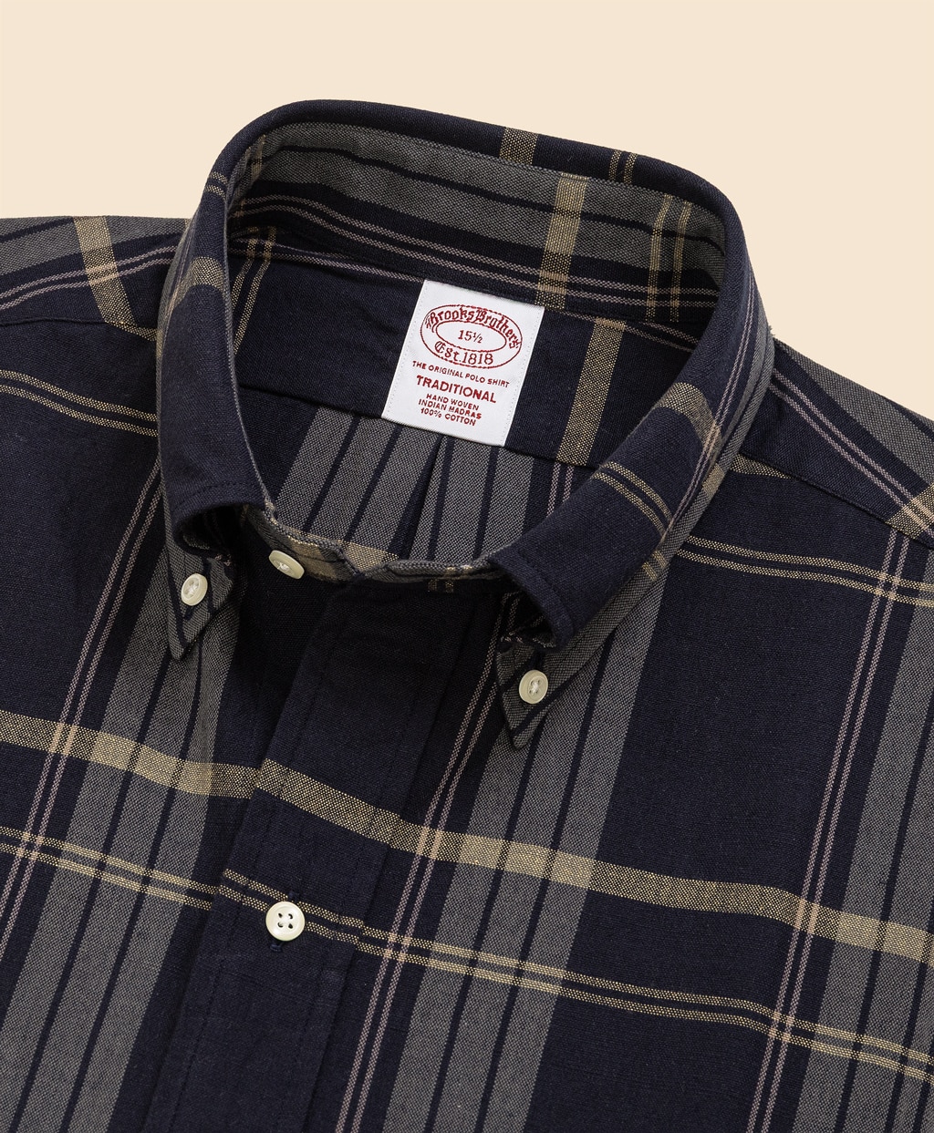 【The Refined MADRAS】 インディアマドラスコットン　６つ釦　ショートスリーブ　ポロカラーシャツ　Traditional Fit2