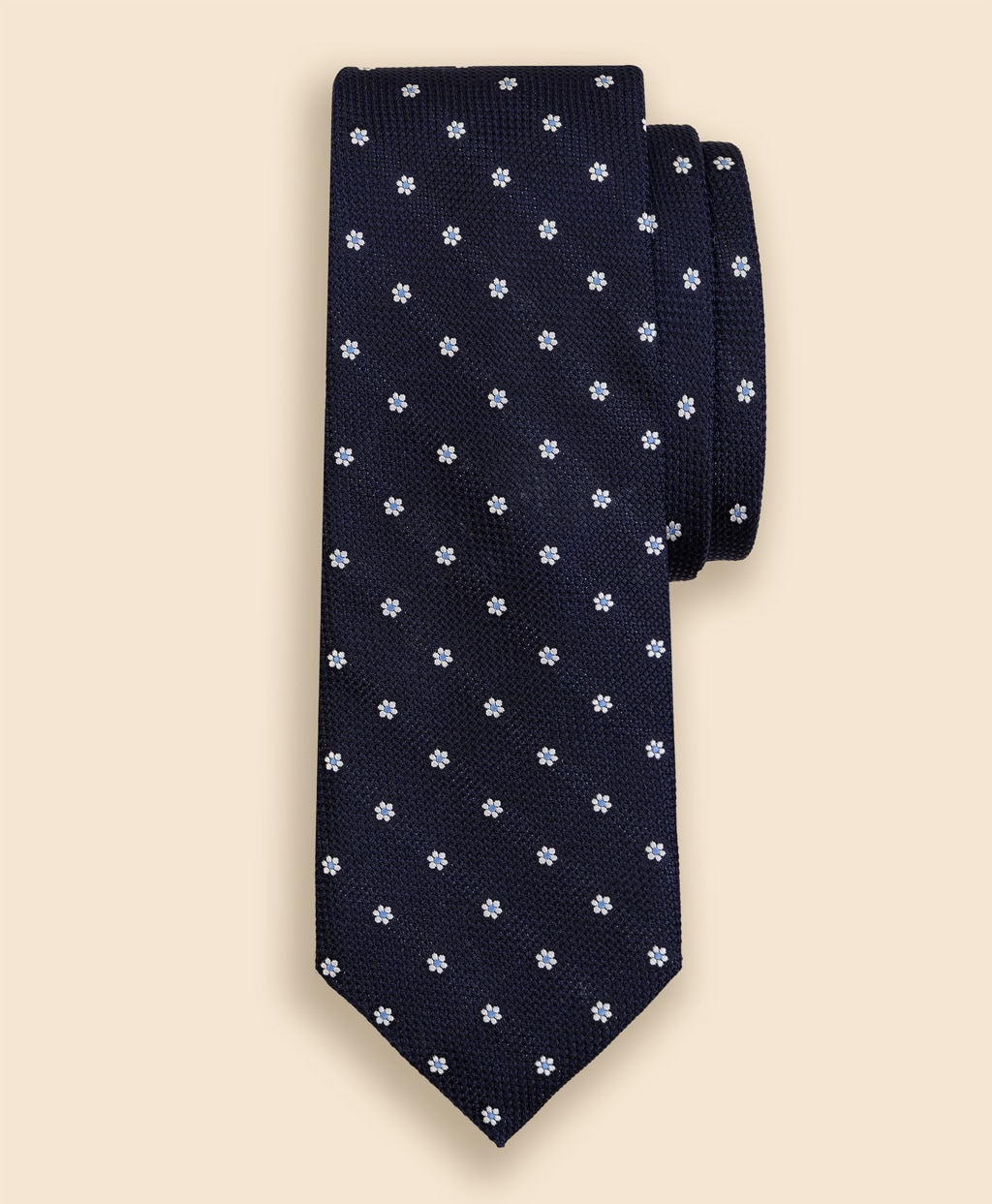 シルク　バスケットウィーブ　フラワーモチーフタイ1