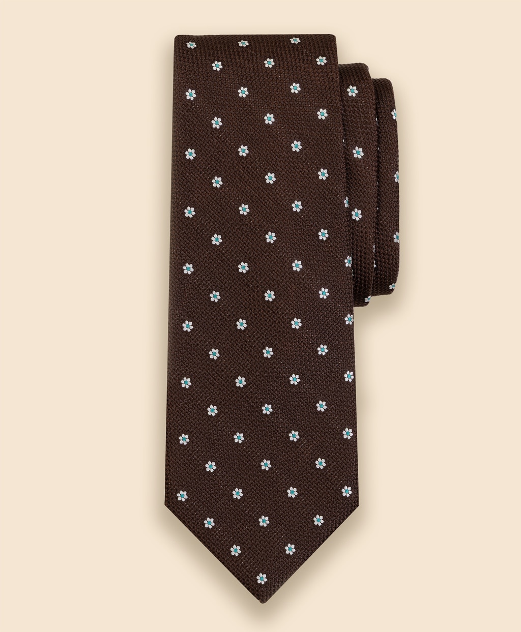 シルク　バスケットウィーブ　フラワーモチーフタイ1