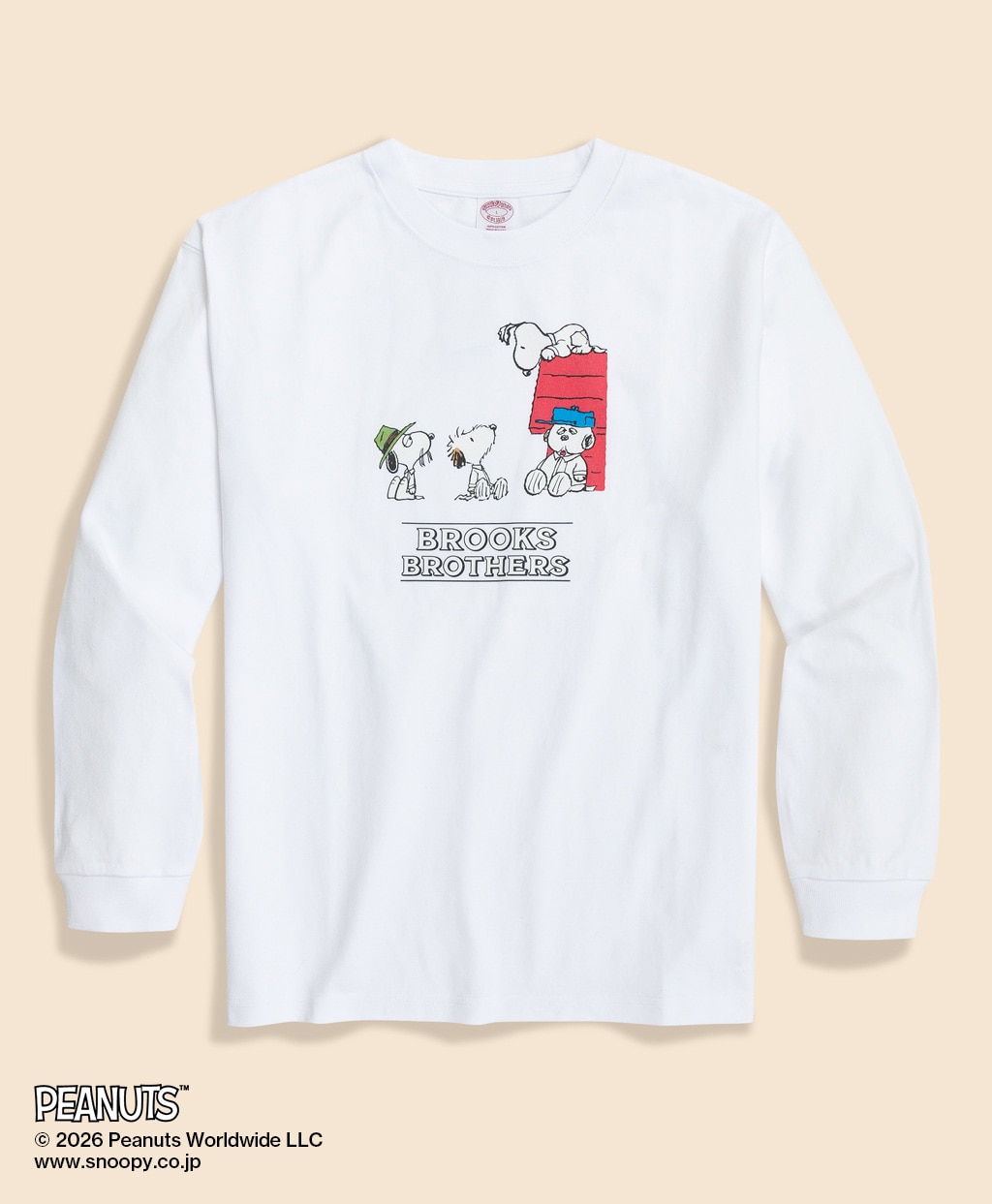 Brooks Brothers × PEANUTS　コットン　スヌーピー・ドッグハウスプリント　ロングスリーブTシャツ1
