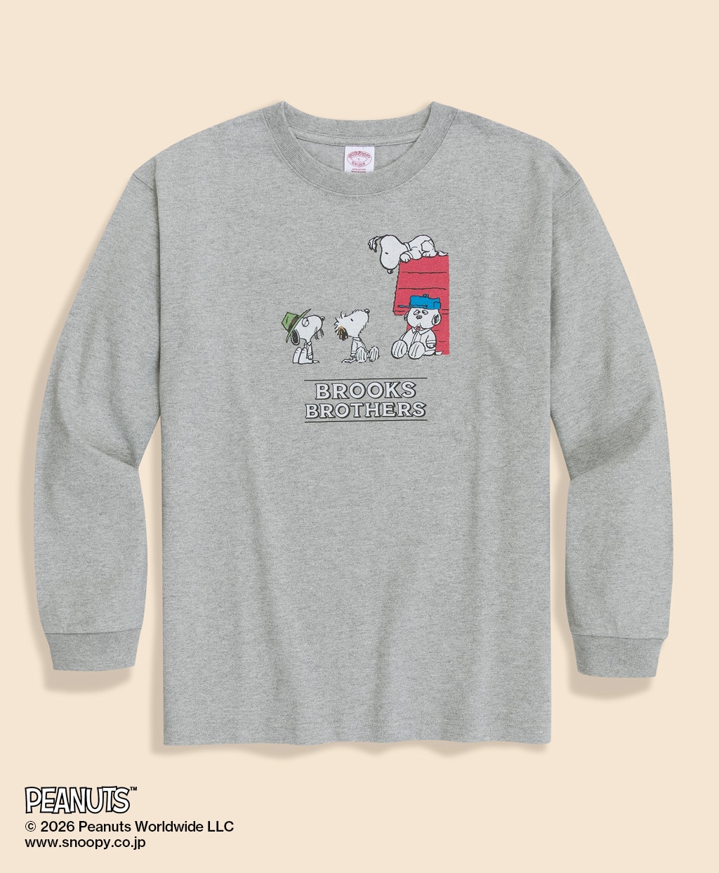 Brooks Brothers × PEANUTS　コットン　スヌーピー・ドッグハウスプリント　ロングスリーブTシャツ1
