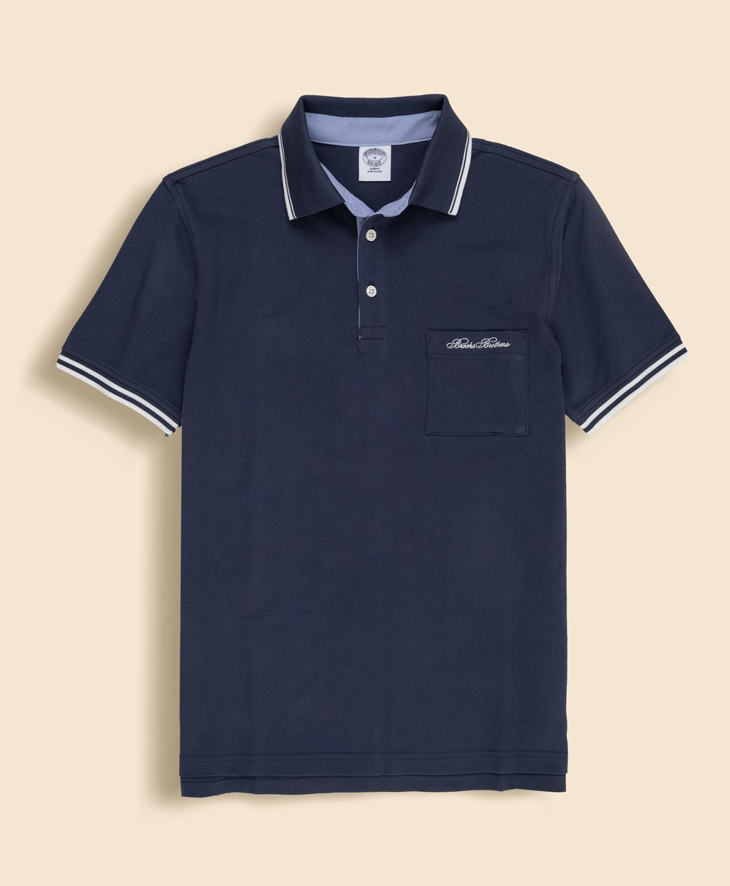 コットンストレッチピケ　スクリプトエンブロイダリー　ティップド　ポロシャツ　Slim Fit1